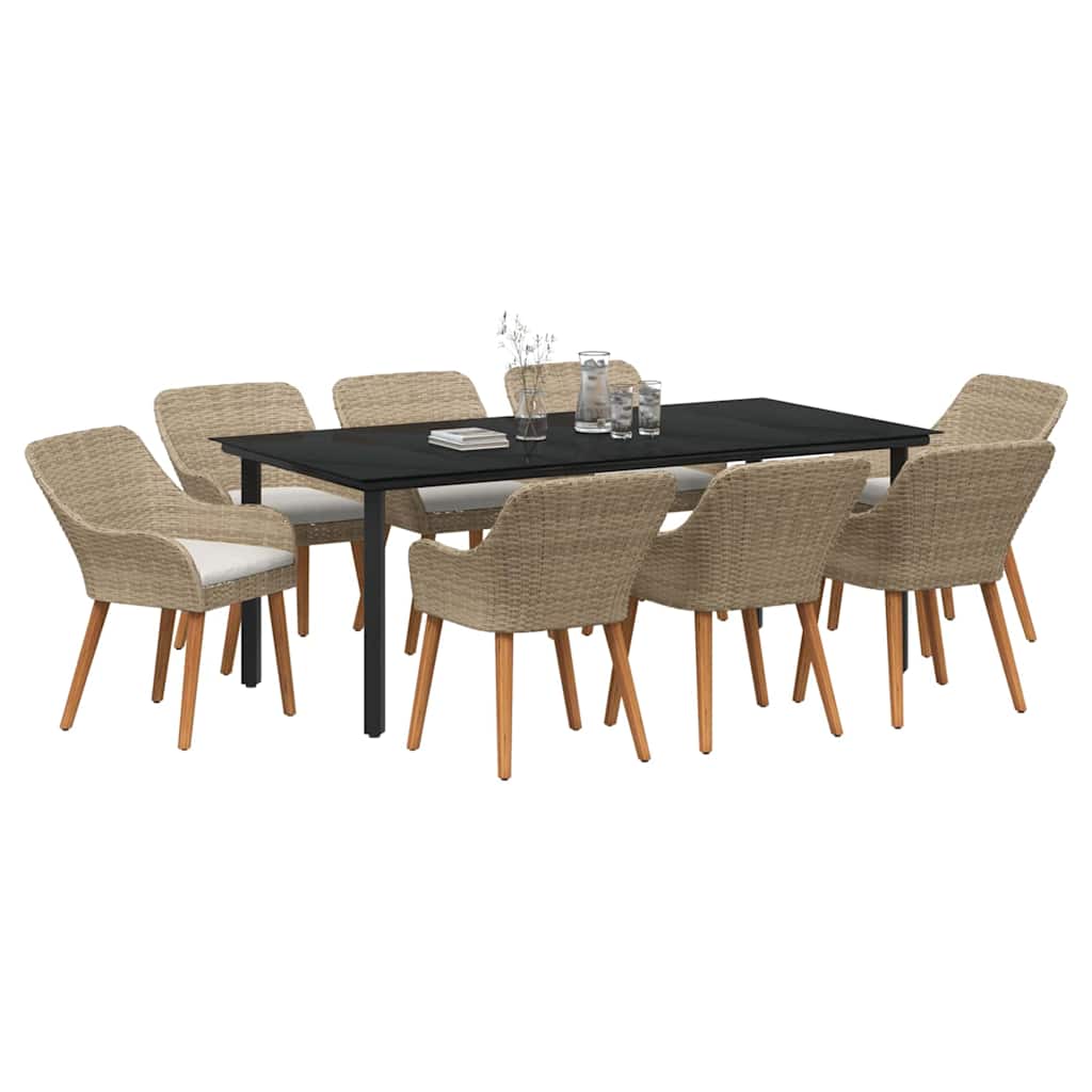 Have Spisebordssæt med pude 9 pcs Beige polyrattan
