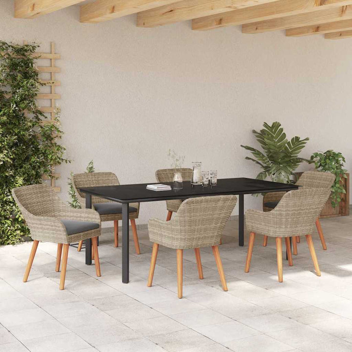 Have Spisebordssæt med pude 7 pcs Lysegrå polyrattan