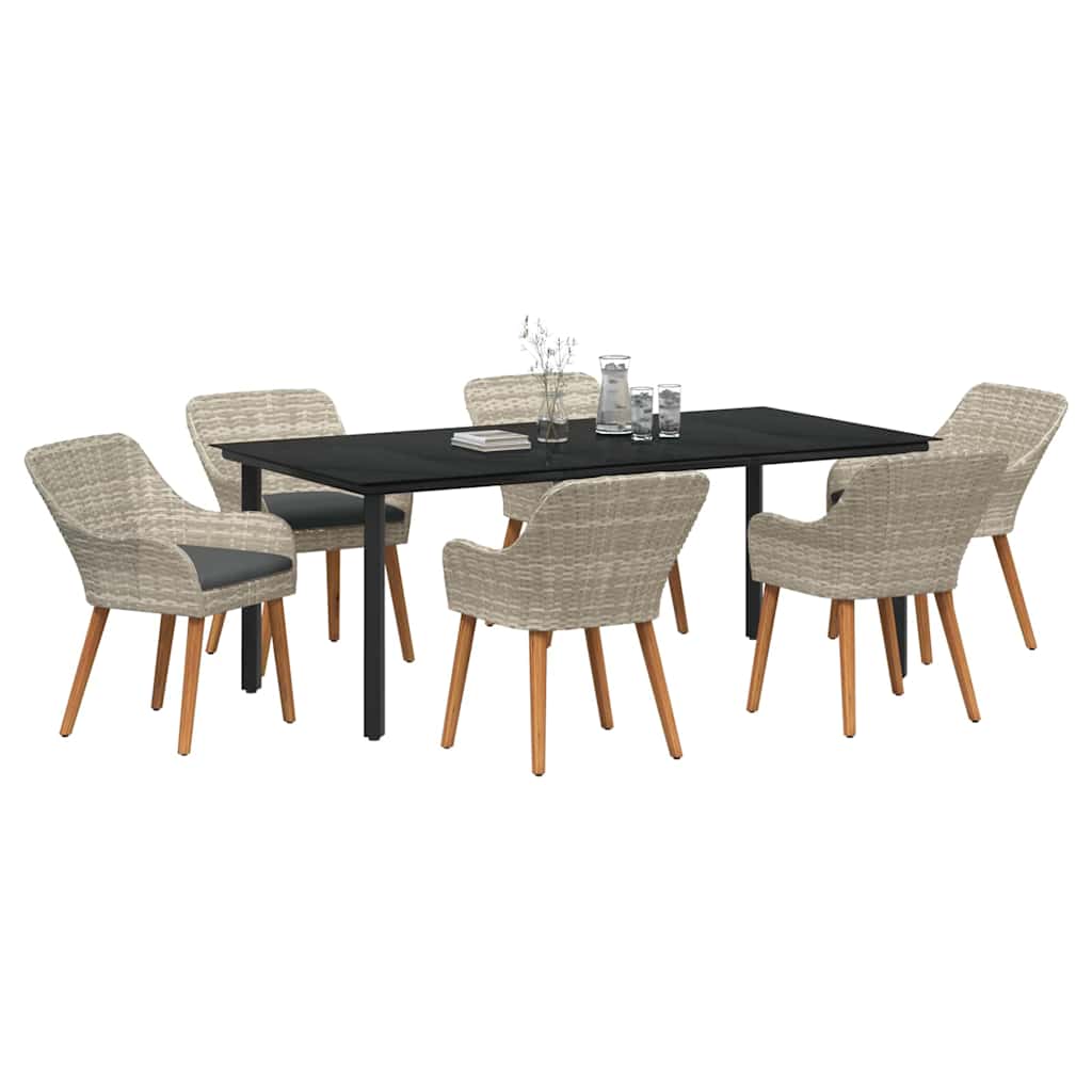 Have Spisebordssæt med pude 7 pcs Lysegrå polyrattan