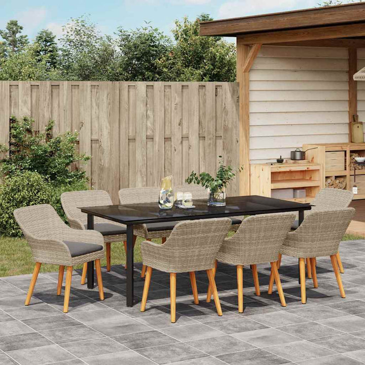 Have Spisebordssæt med pude 9 pcs Lysegrå polyrattan