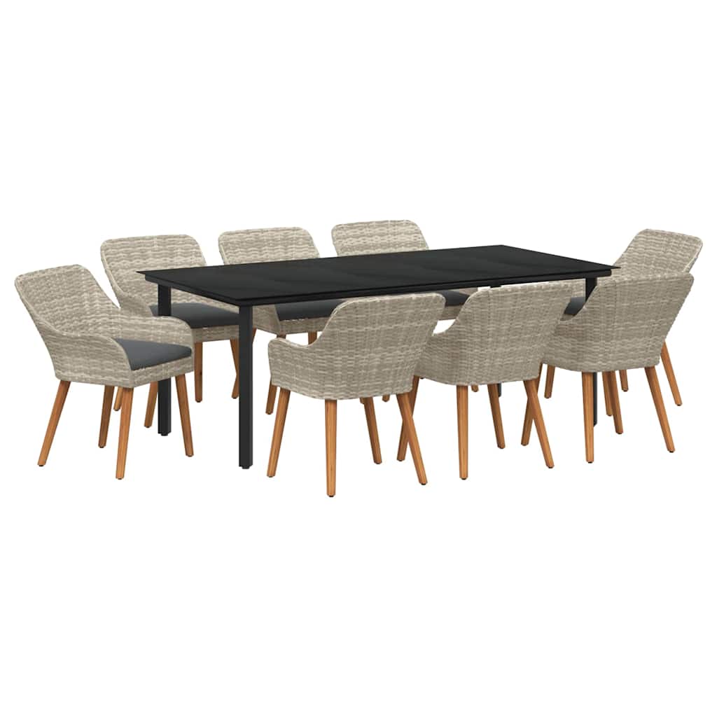 Have Spisebordssæt med pude 9 pcs Lysegrå polyrattan