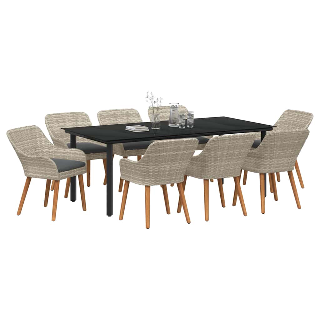 Have Spisebordssæt med pude 9 pcs Lysegrå polyrattan