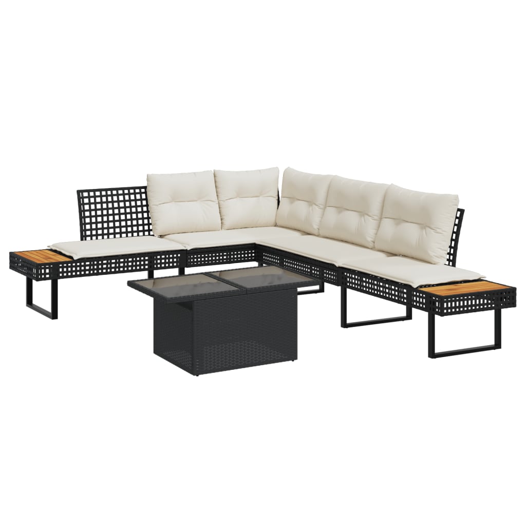 sofasæt til haven 2 dele med hynder polyrattan og glas sort