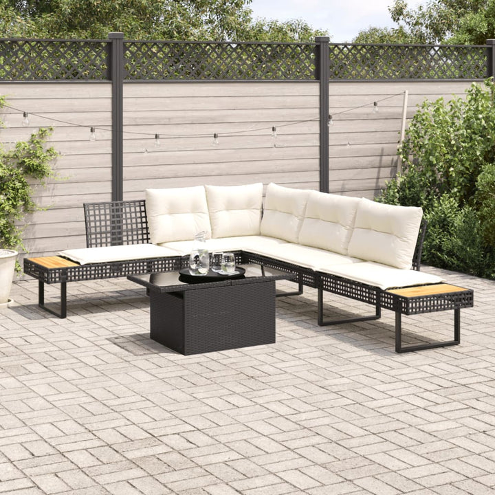 sofasæt til haven 2 dele med hynder polyrattan og glas sort