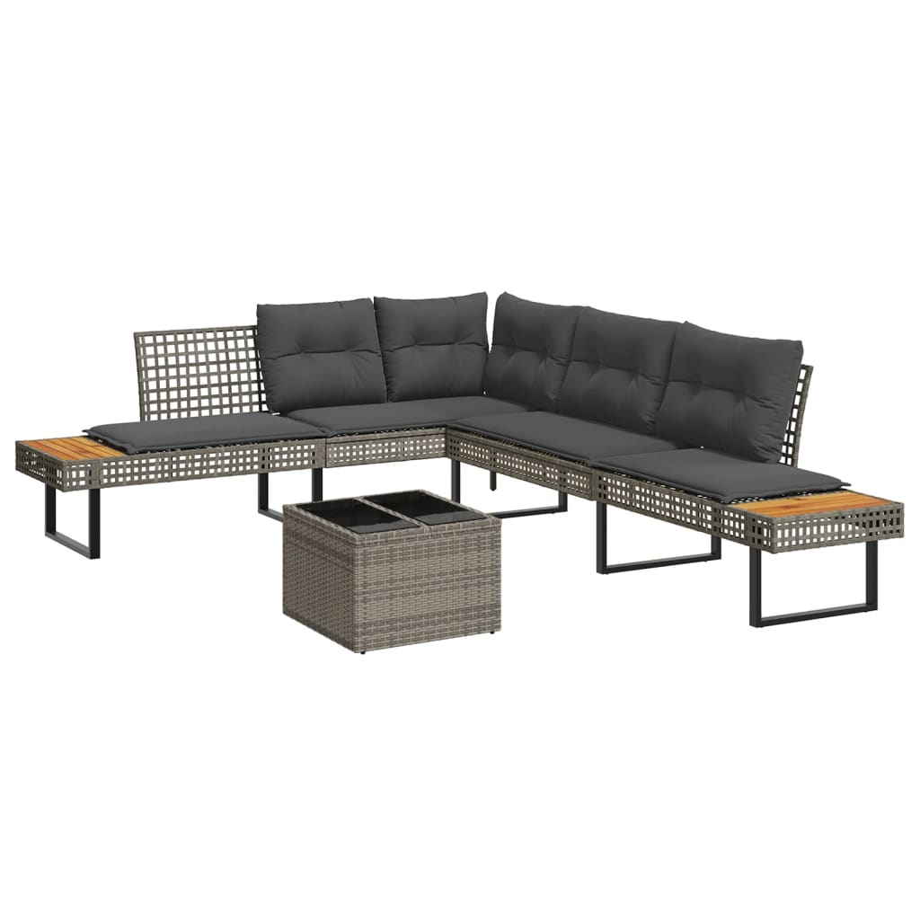 sofasæt til haven 2 dele med hynder polyrattan og glas grå