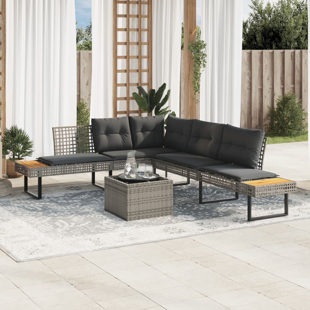 sofasæt til haven 2 dele med hynder polyrattan og glas grå