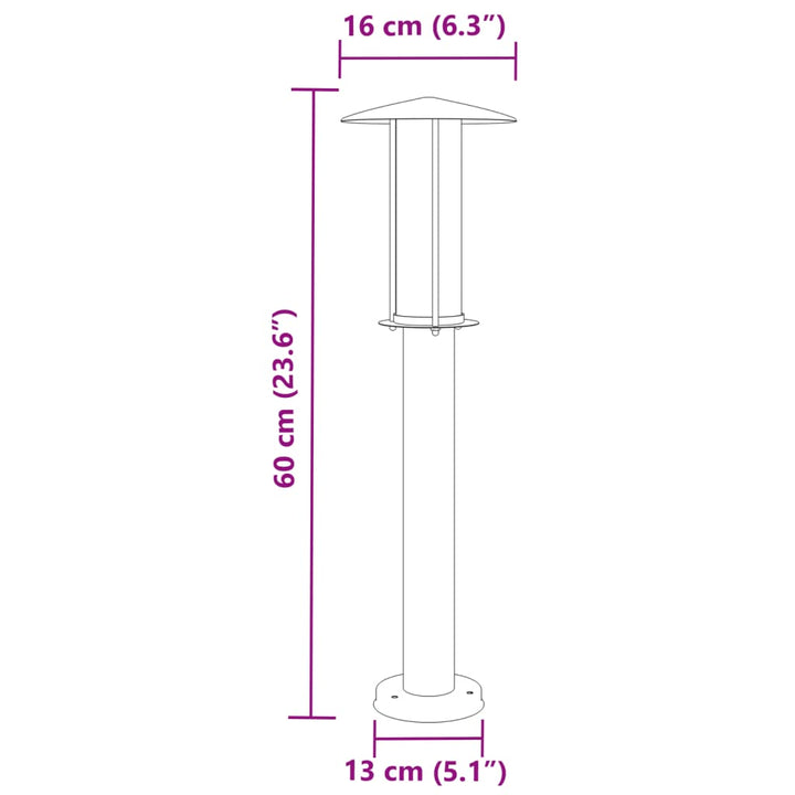 udendørs standerlampe 3 stk. 60 cm rustfrit stål sort