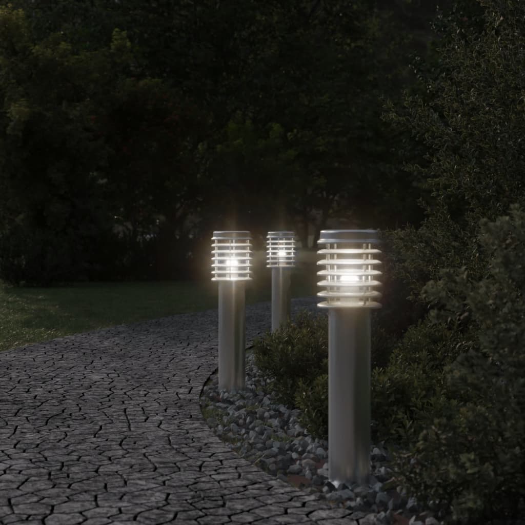 udendørs standerlamper 3 stk. 60 cm rustfrit stål sølvfarvet