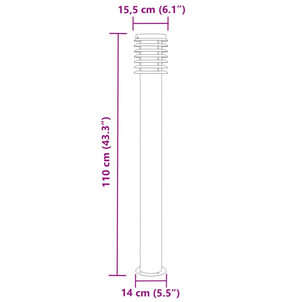 udendørs standerlampe 110 cm rustfrit stål sølvfarvet