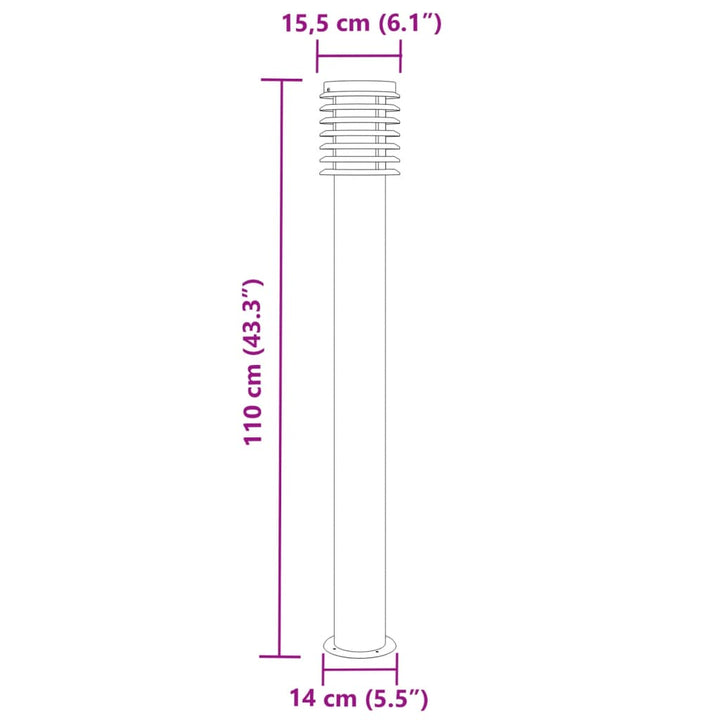 udendørs standerlampe 110 cm rustfrit stål sølvfarvet