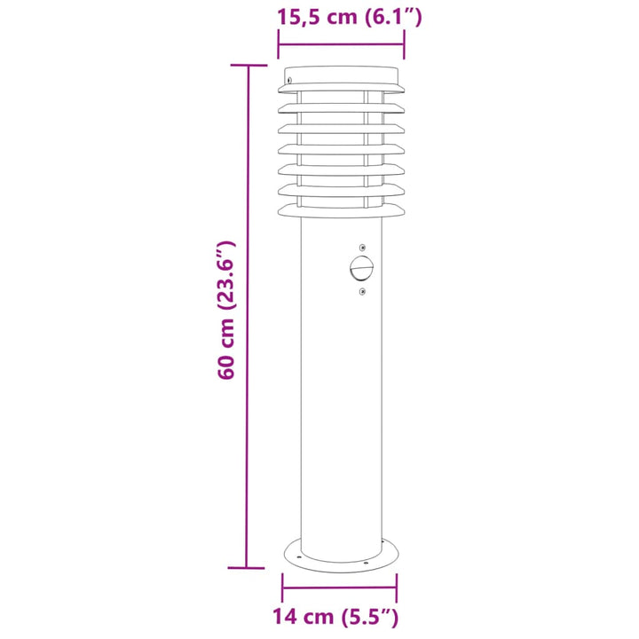 udendørs standerlamper 3 stk. sensor 60 cm rustfrit stål sort