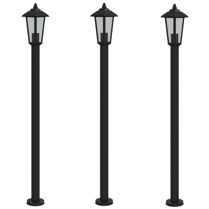 udendørs standerlamper 3 stk. 120 cm rustfrit stål sort