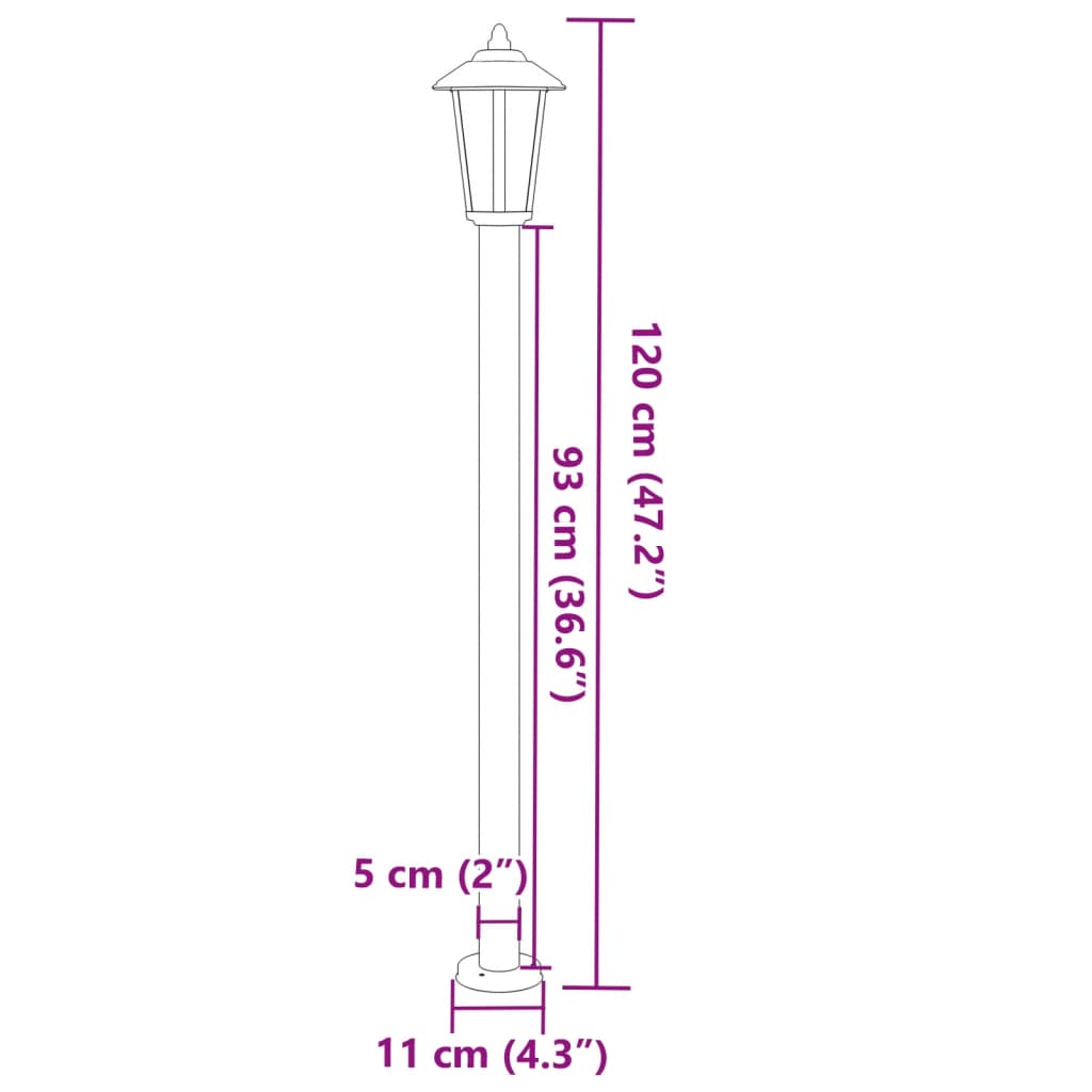 udendørs standerlamper 3 stk. 120 cm rustfrit stål sort