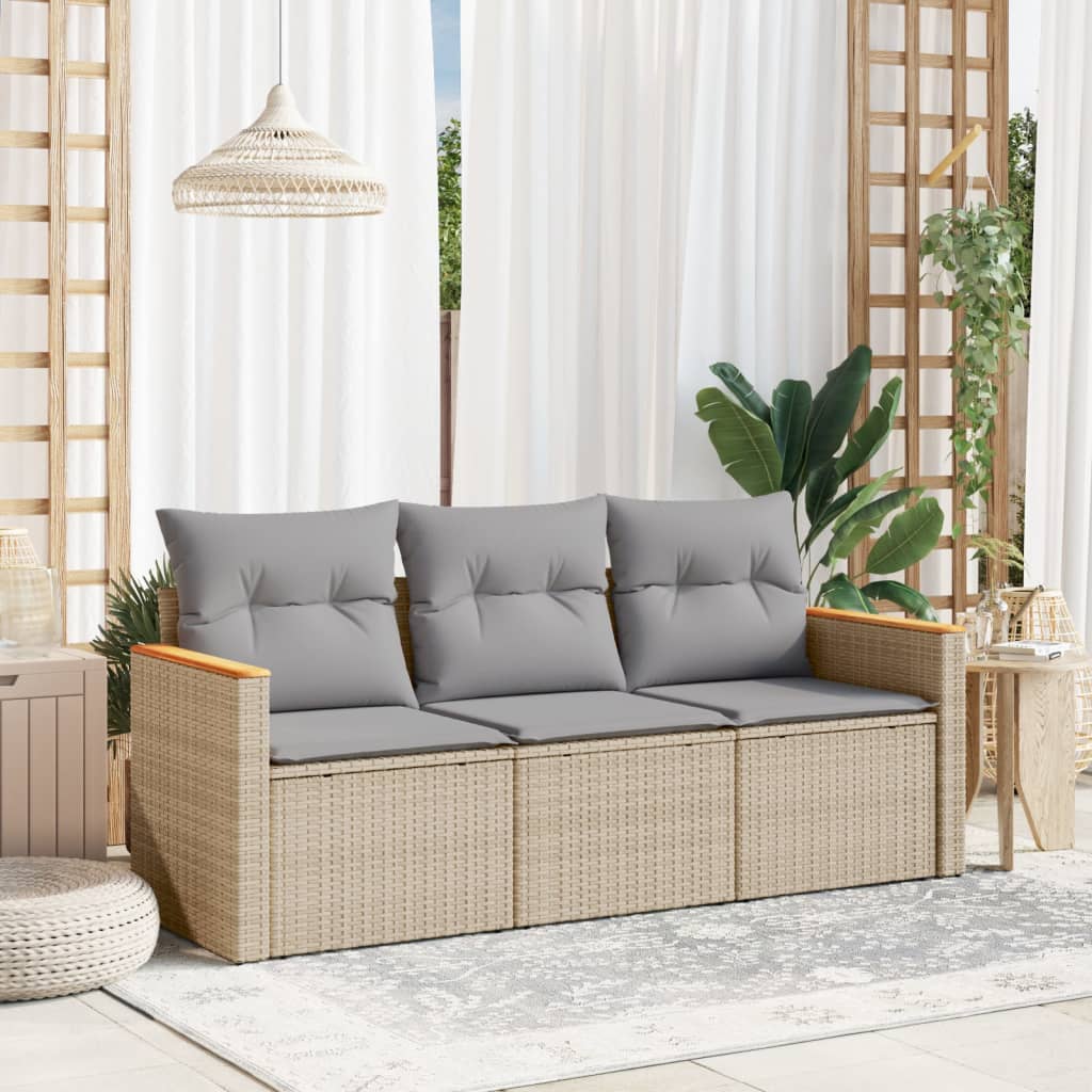 sofasæt til haven 3 dele med hynder polyrattan beige