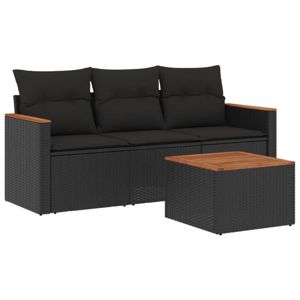 sofasæt til haven 4 dele med hynder polyrattan sort