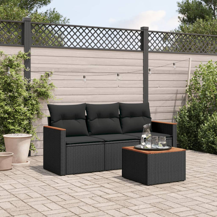 sofasæt til haven 4 dele med hynder polyrattan sort