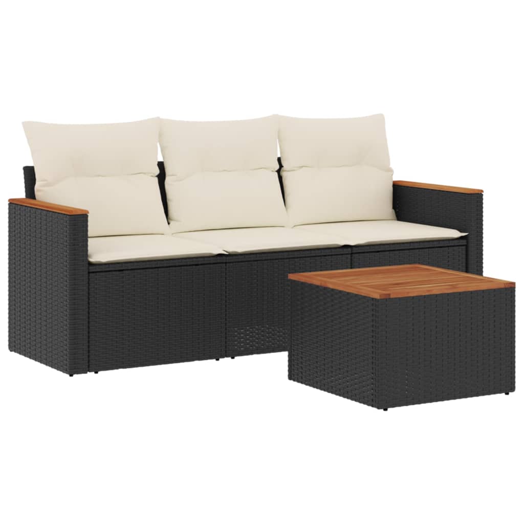 sofasæt til haven 4 dele med hynder polyrattan sort