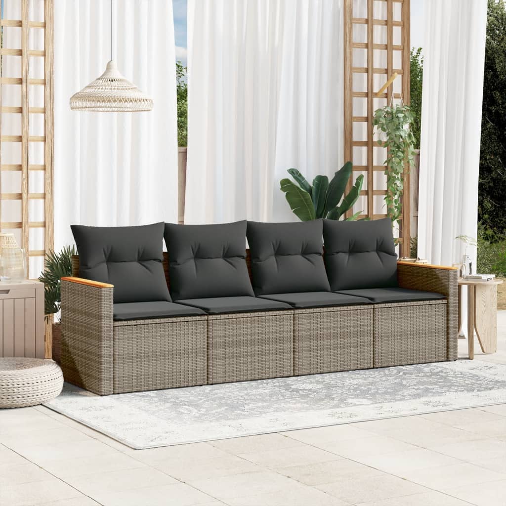 sofasæt til haven 4 dele med hynder polyrattan grå