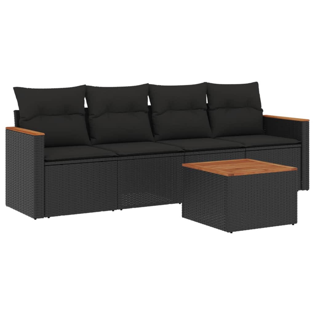 sofasæt til haven 5 dele med hynder polyrattan sort