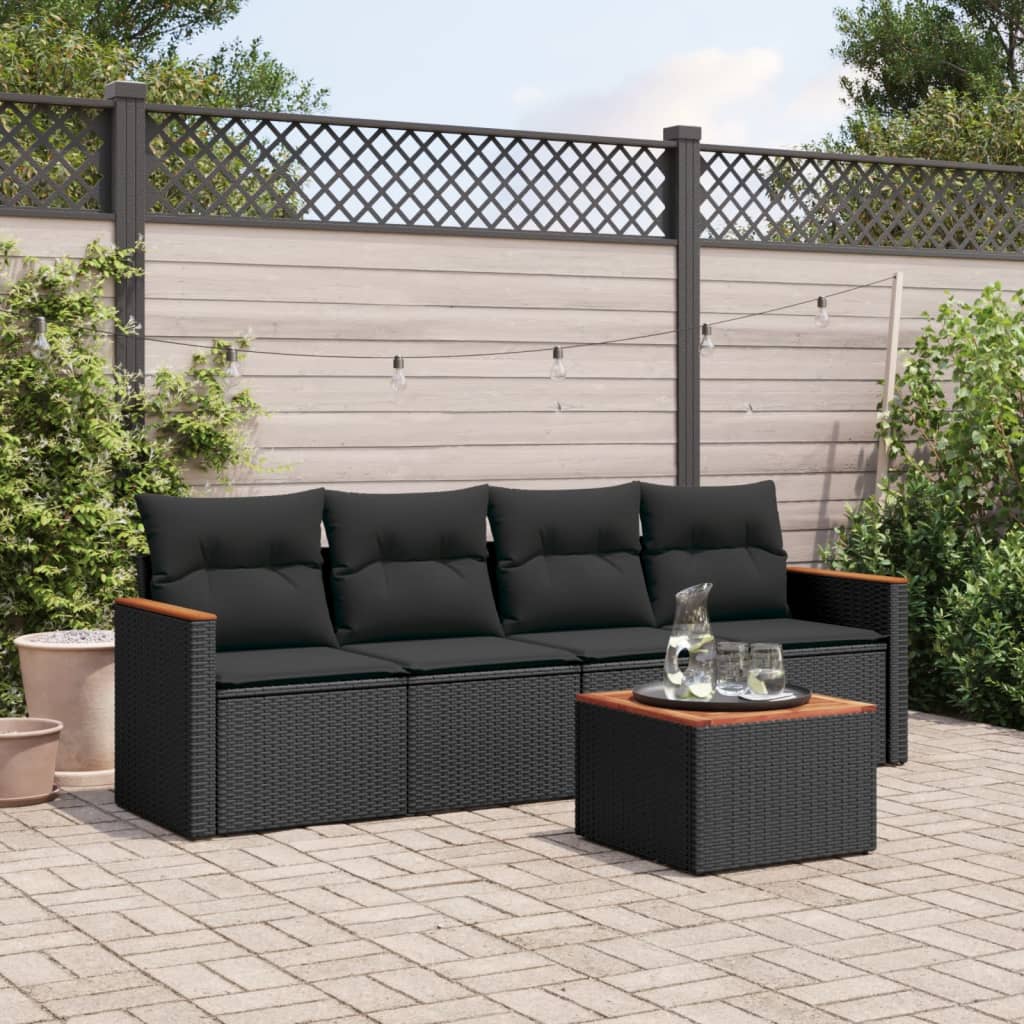 sofasæt til haven 5 dele med hynder polyrattan sort