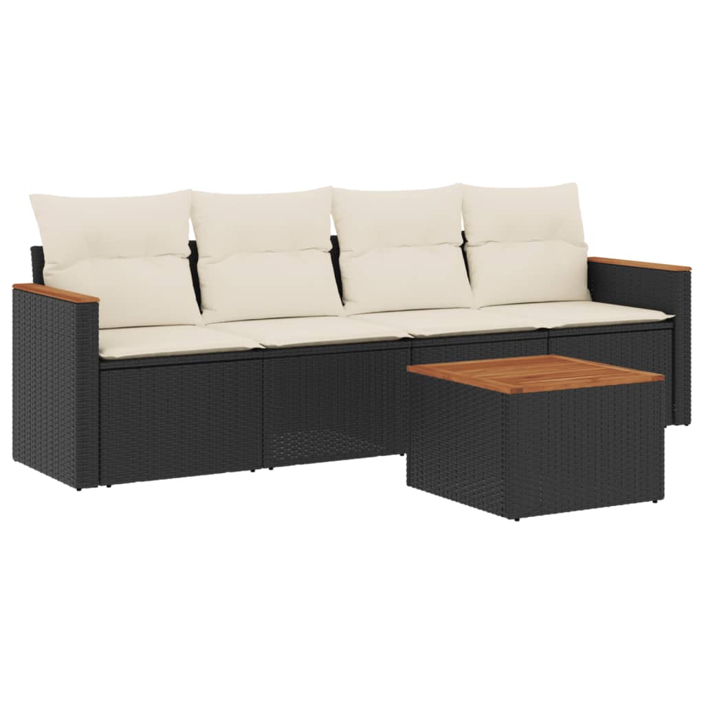 sofasæt til haven 5 dele med hynder polyrattan sort