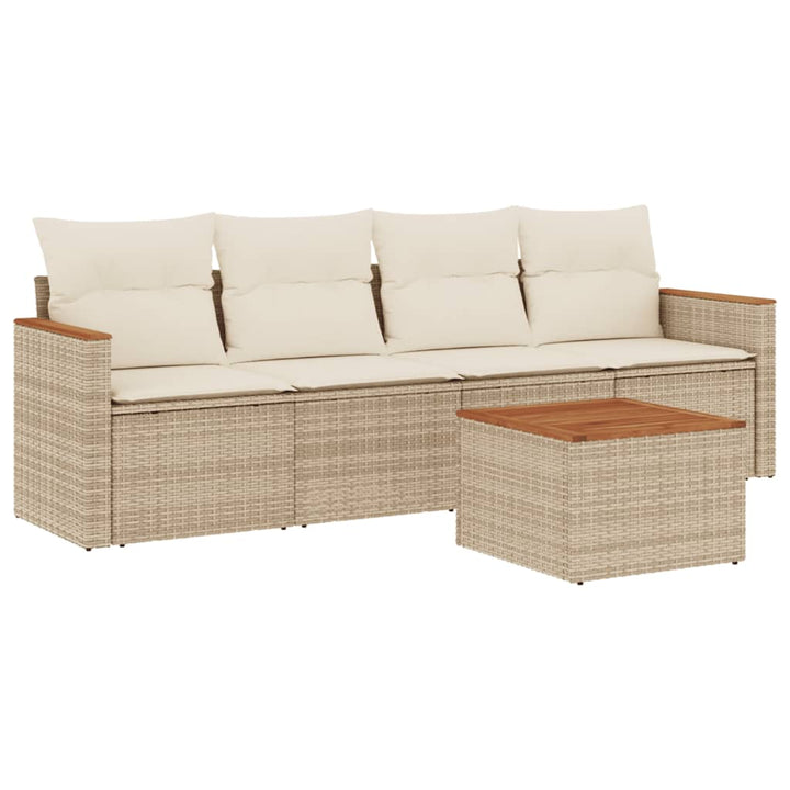 sofasæt til haven 5 dele med hynder polyrattan beige