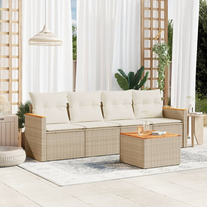 sofasæt til haven 5 dele med hynder polyrattan beige