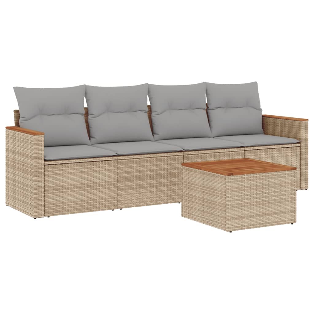 sofasæt til haven 5 dele med hynder polyrattan beige
