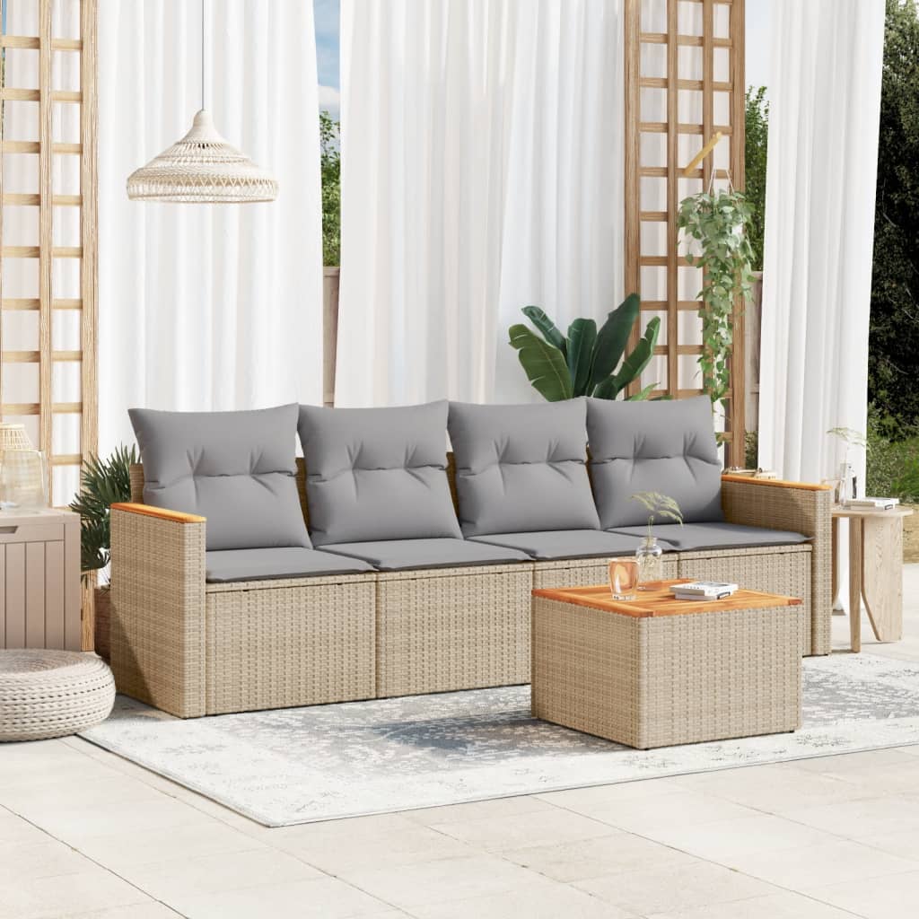 sofasæt til haven 5 dele med hynder polyrattan beige