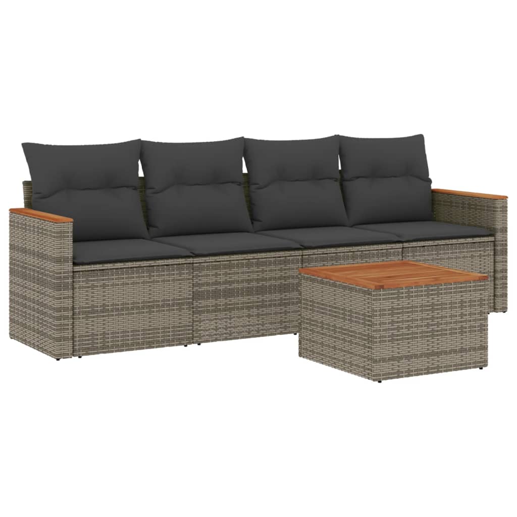sofasæt 5 dele med hynder polyrattan grå