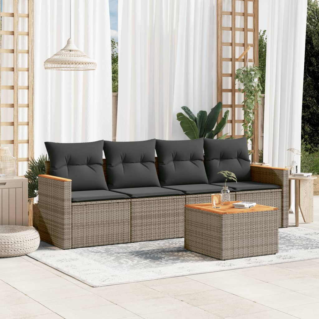 sofasæt 5 dele med hynder polyrattan grå