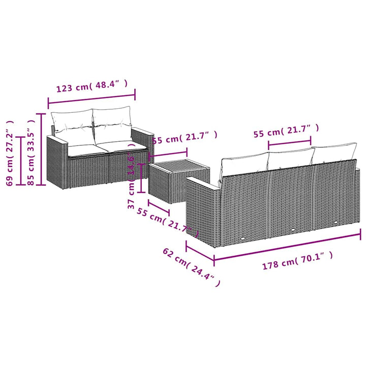 sofasæt til haven 6 dele med hynder polyrattan sort