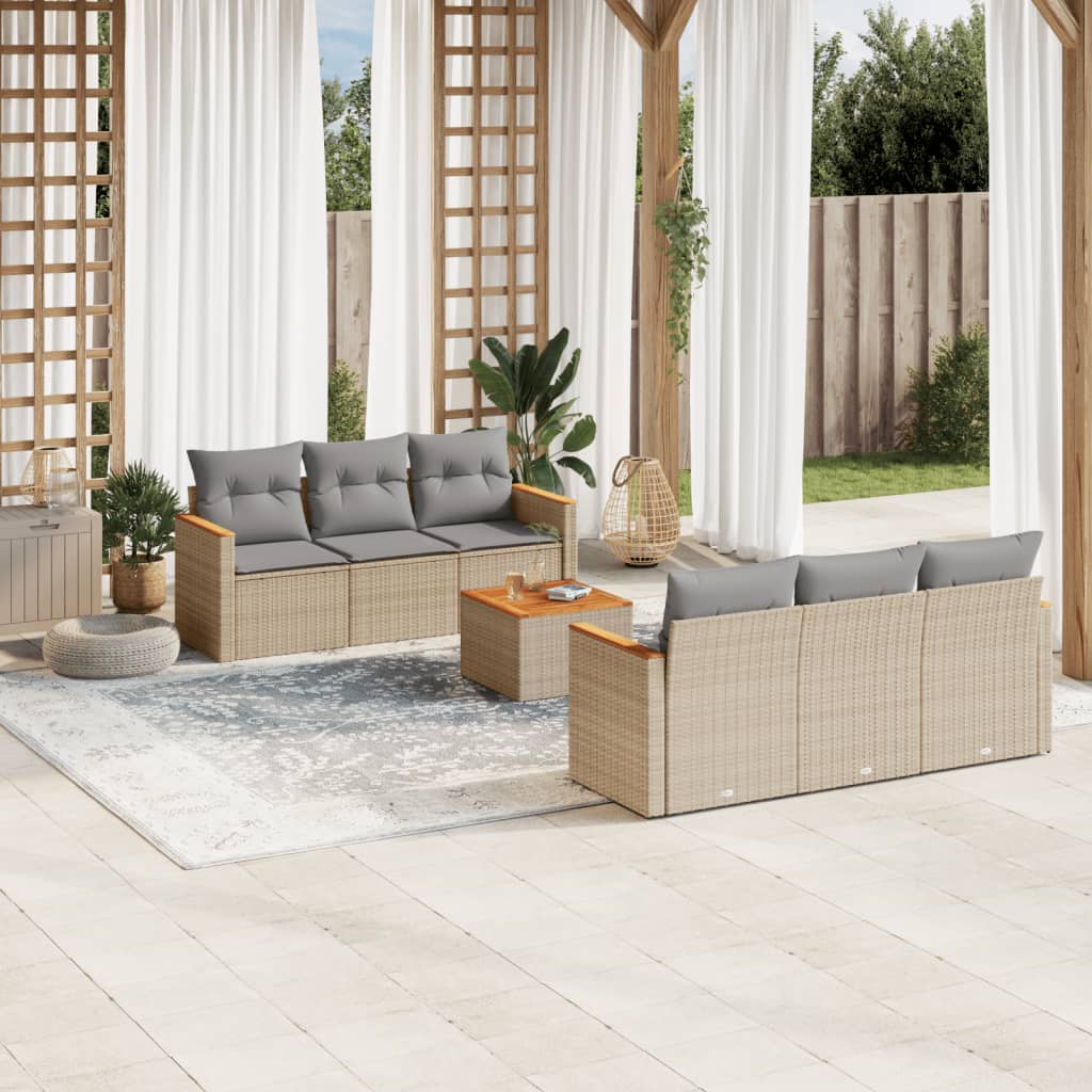 sofasæt til haven 7 dele med hynder polyrattan beige