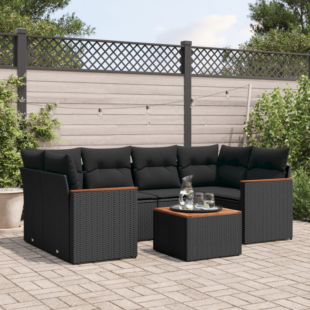 sofasæt til haven 7 dele med hynder polyrattan sort