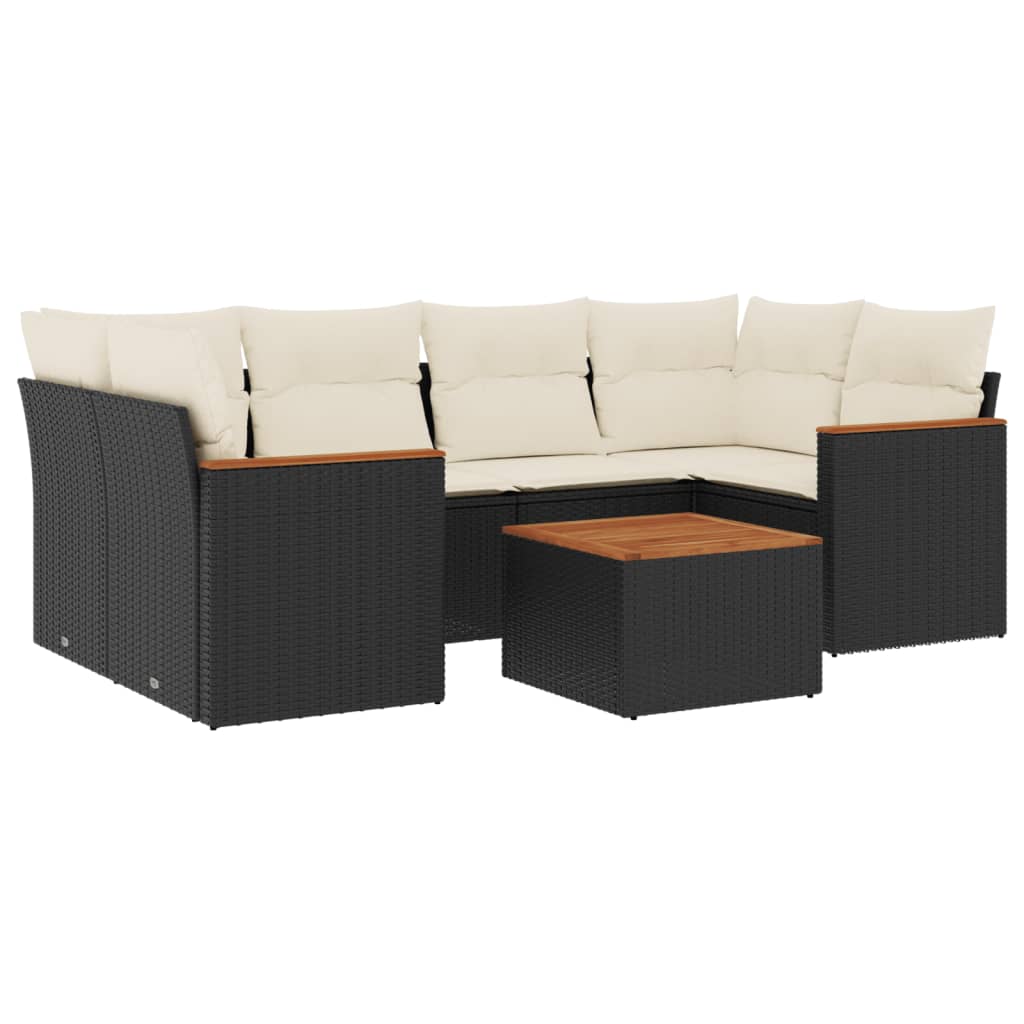 sofasæt til haven 7 dele med hynder polyrattan sort