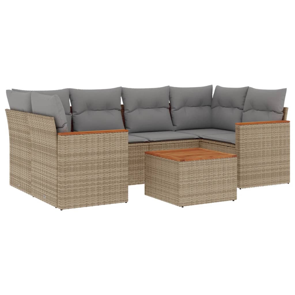 sofasæt til haven 7 dele med hynder polyrattan beige