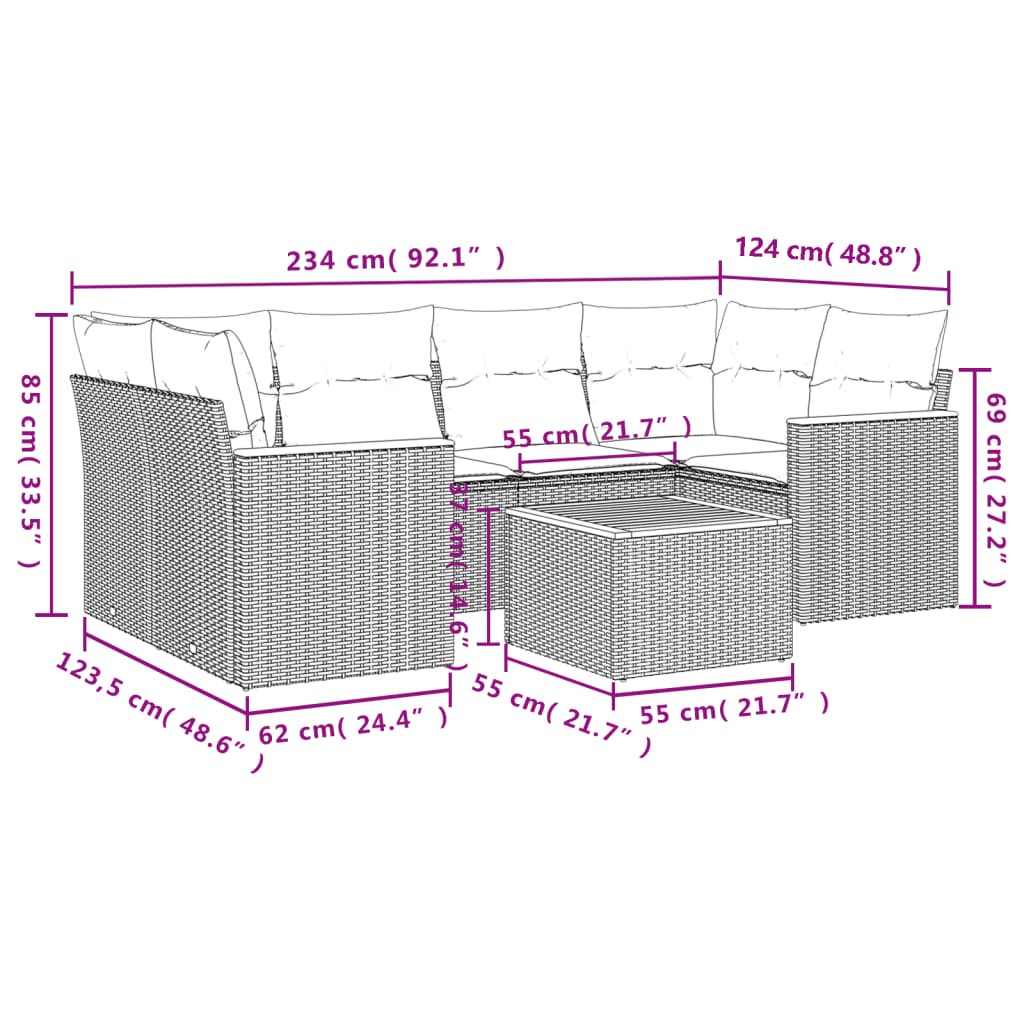 sofasæt til haven 7 dele med hynder polyrattan beige