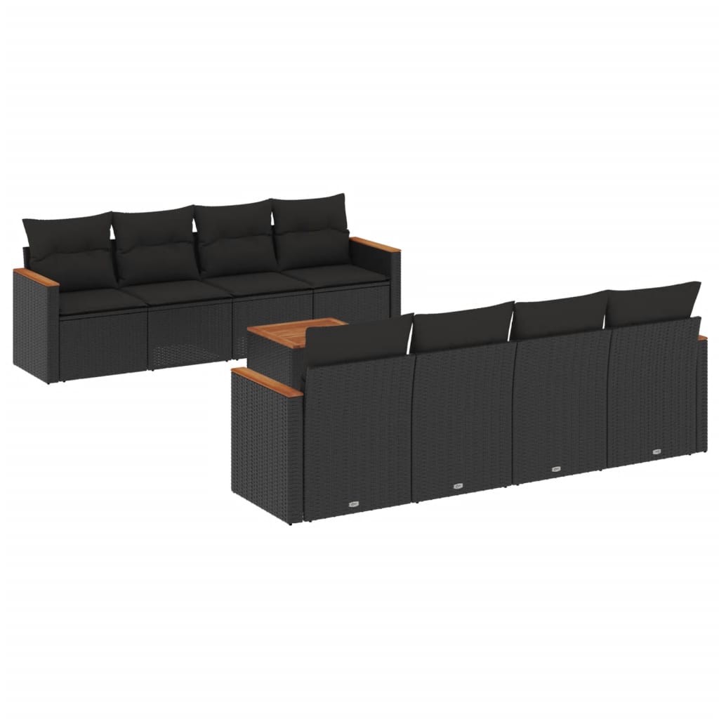 sofasæt til haven 9 dele med hynder polyrattan sort