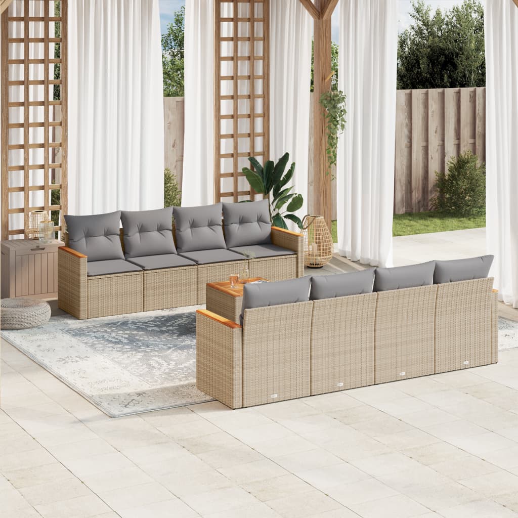 sofasæt til haven 9 dele med hynder polyrattan beige