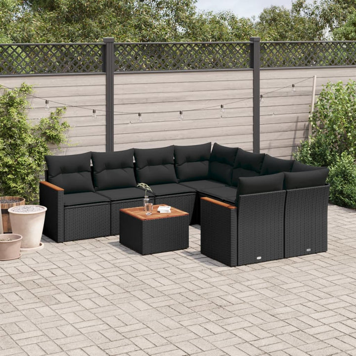 sofasæt til haven 9 dele med hynder polyrattan sort