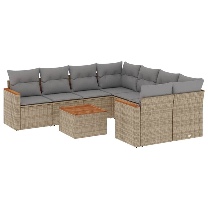 sofasæt til haven 9 dele med hynder polyrattan beige