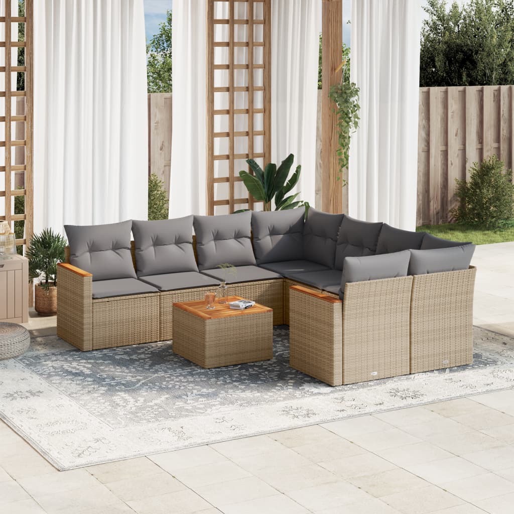 sofasæt til haven 9 dele med hynder polyrattan beige
