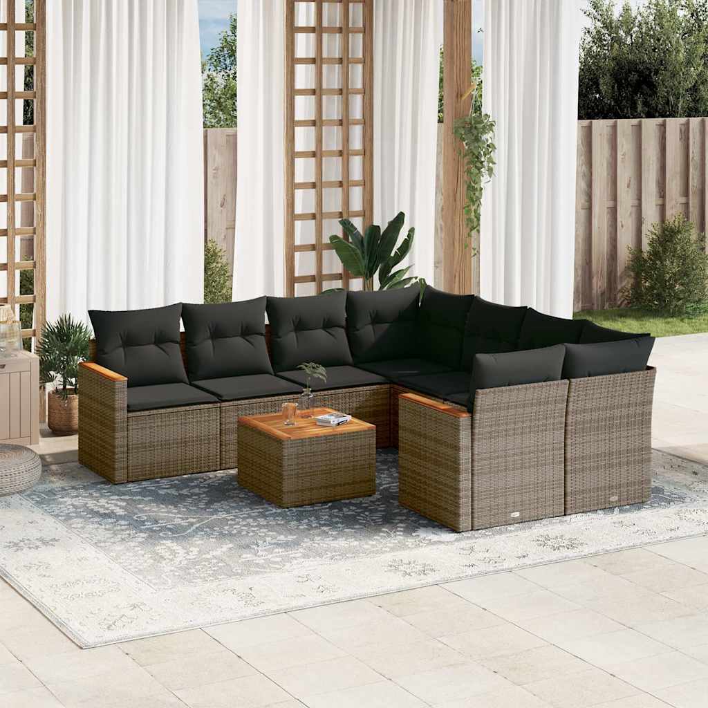 sofasæt til haven 9 dele med hynder polyrattan grå
