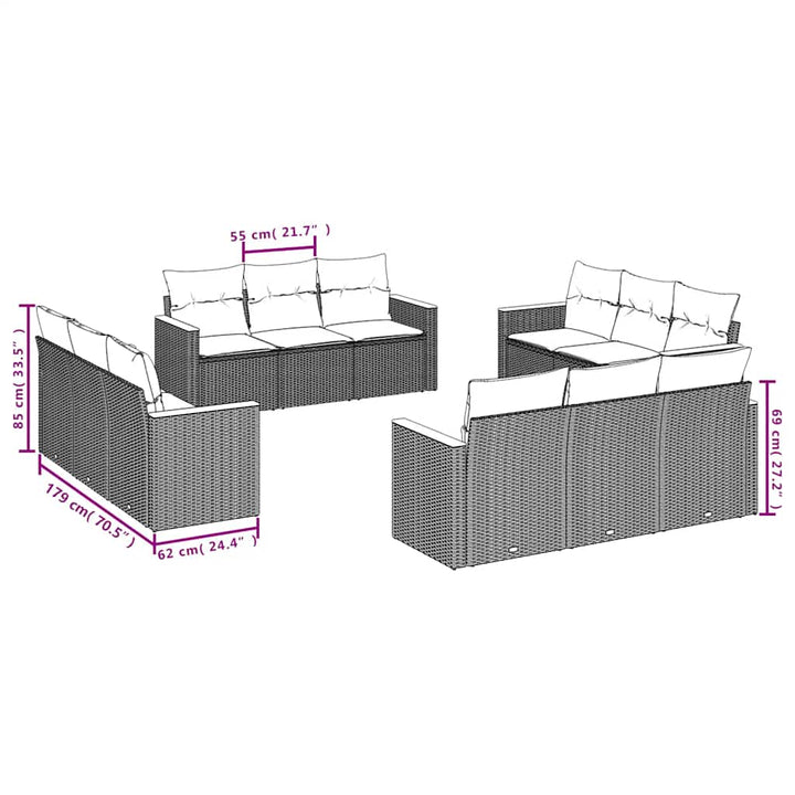 sofasæt til haven 12 dele med hynder polyrattan sort