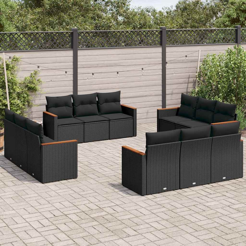 sofasæt til haven 12 dele med hynder polyrattan sort