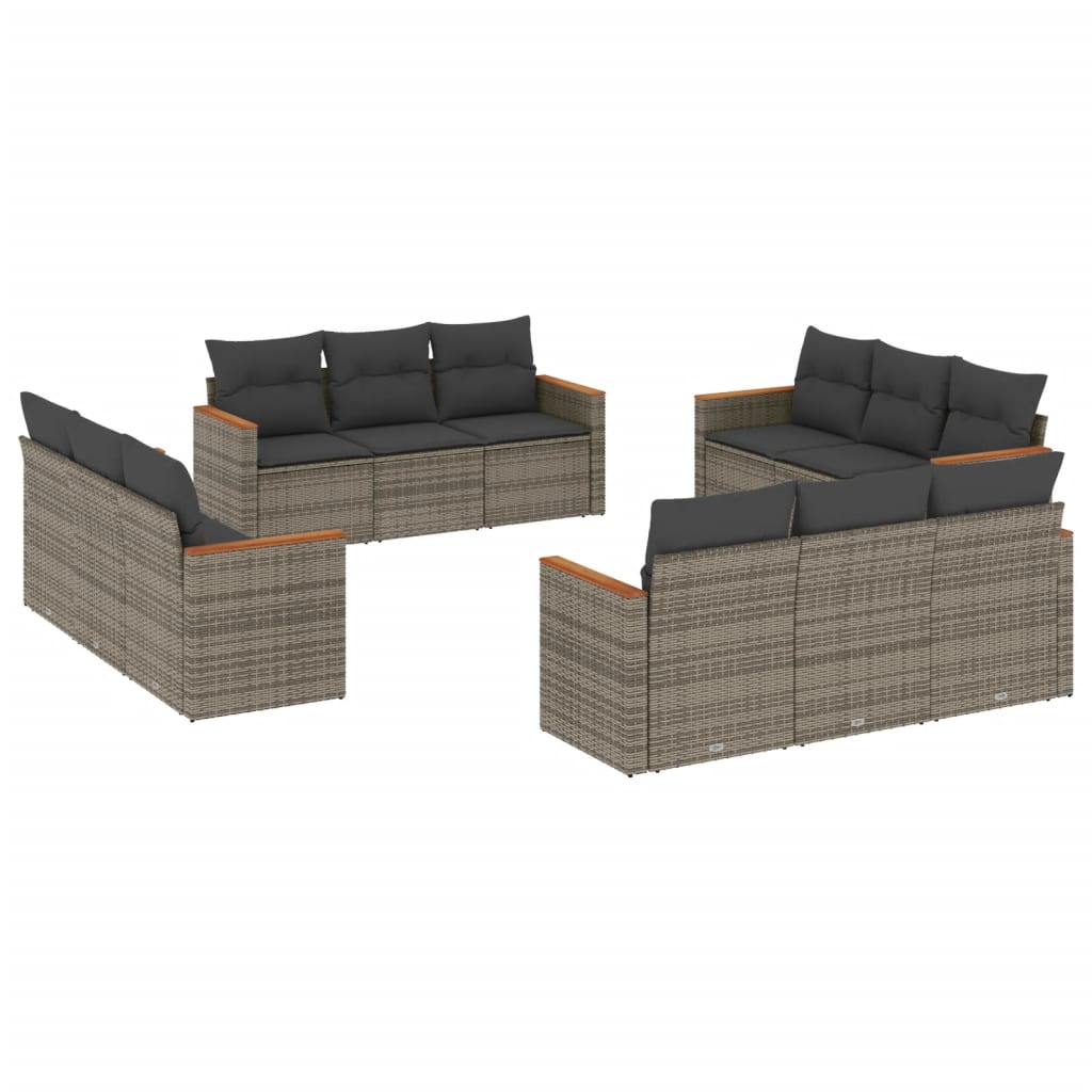 sofasæt til haven 12 dele med hynder polyrattan grå
