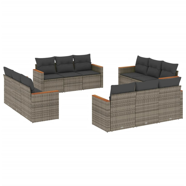 sofasæt til haven 12 dele med hynder polyrattan grå