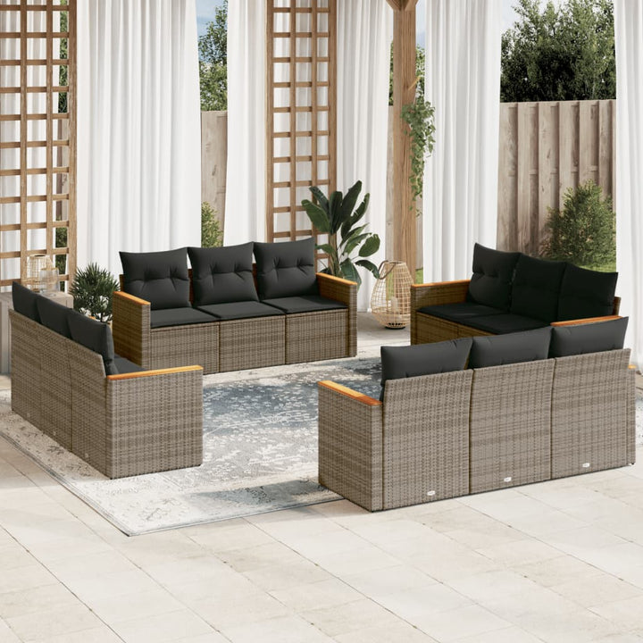 sofasæt til haven 12 dele med hynder polyrattan grå