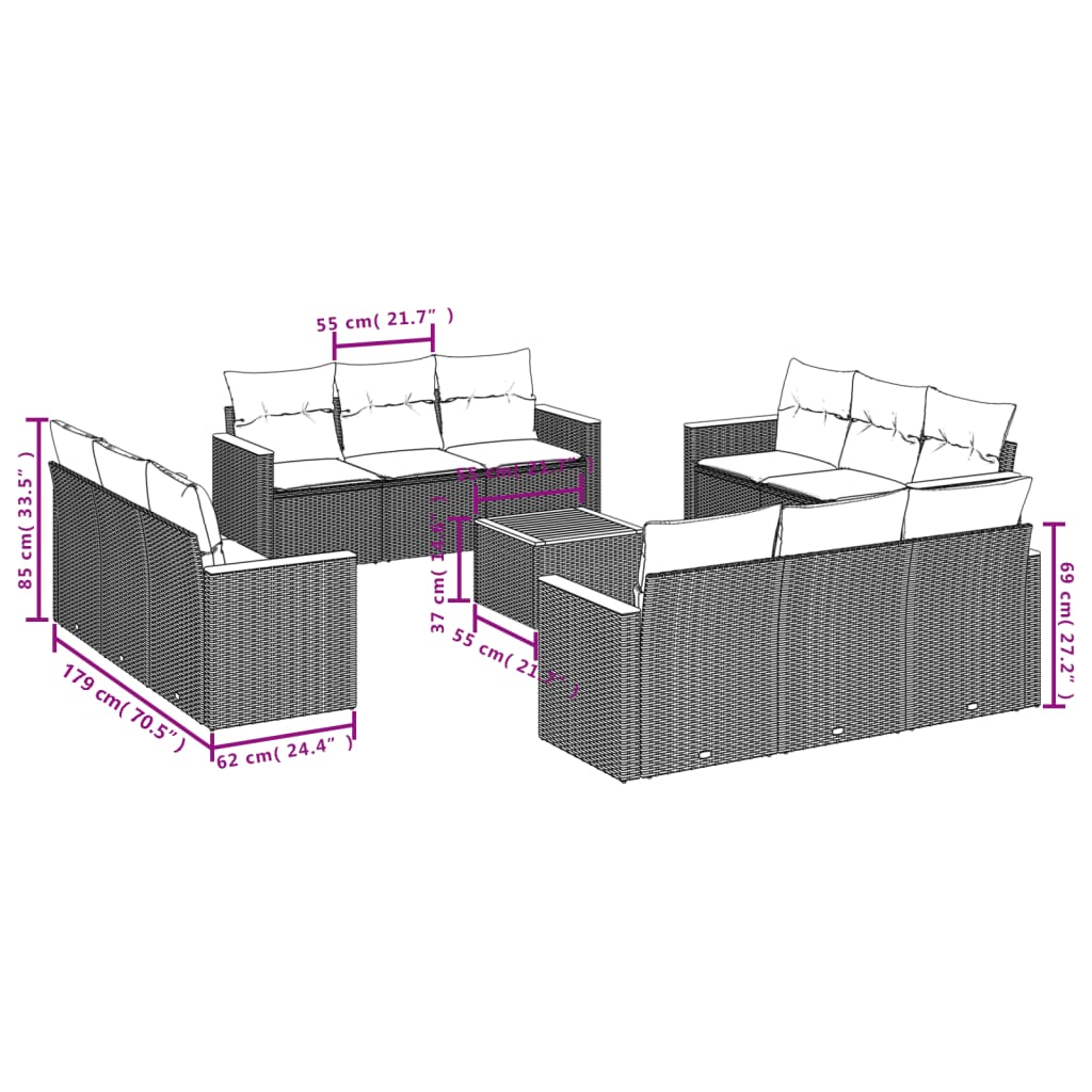 sofasæt til haven 13 dele med hynder polyrattan beige