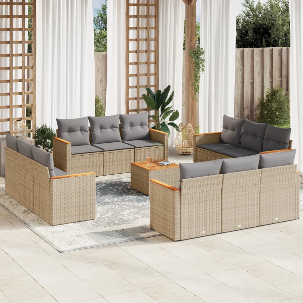 sofasæt til haven 13 dele med hynder polyrattan beige